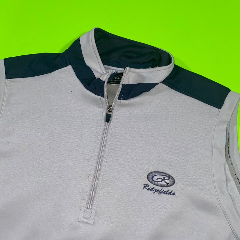 Page‎ & Tuttle Mens Quarter Zip Golf Vest White Navy Blue Ridgefields Large